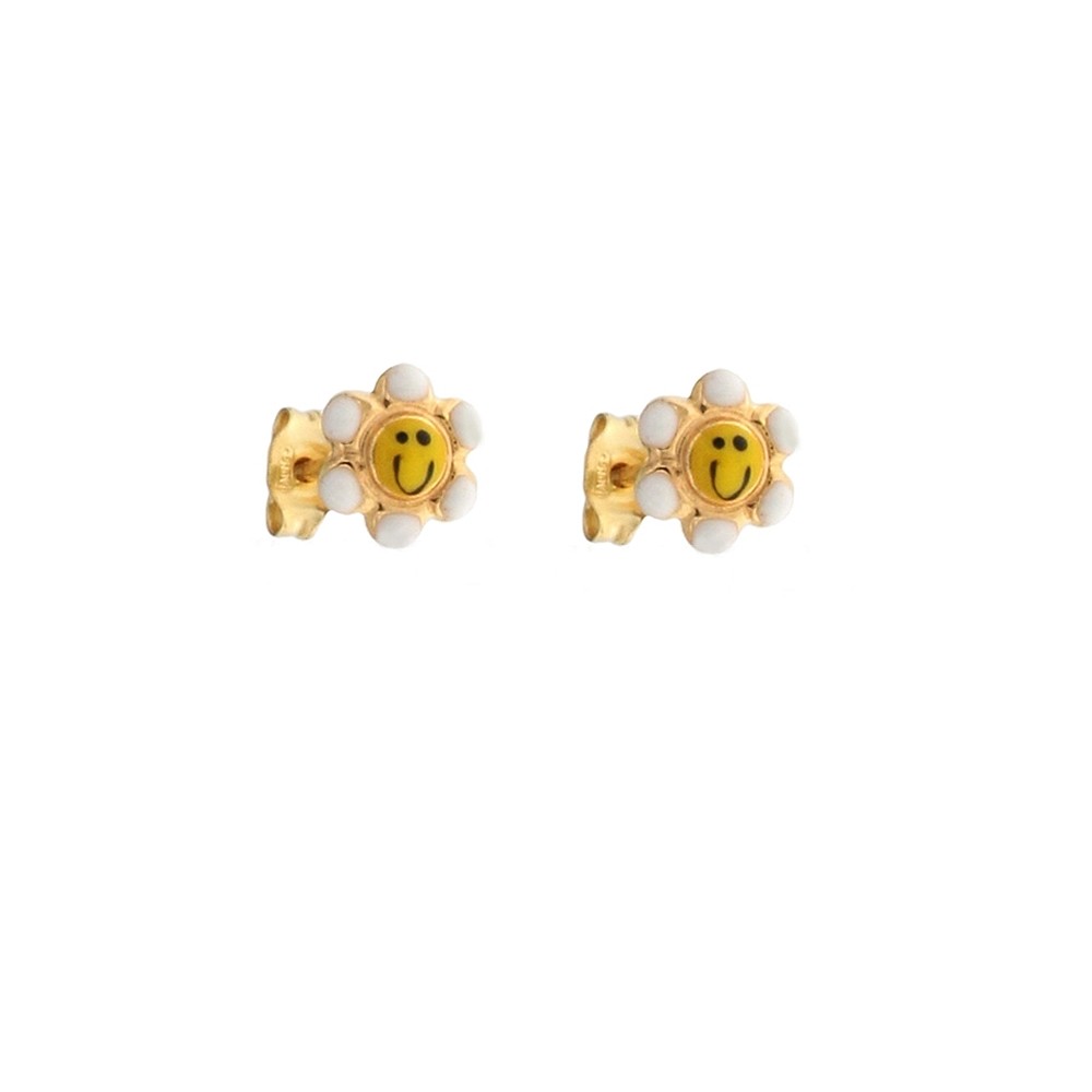 € 112,00 VERDE f Orecchini in oro giallo a forma di fiore con perla centrale