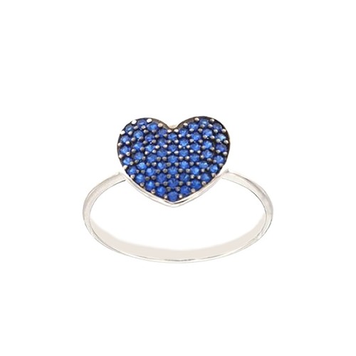 Anello con cuore e zirconi blue in oro bianco 18Kt 750/1000