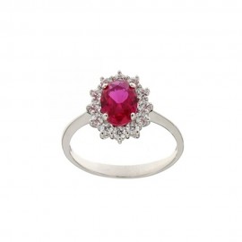 White gold 18k 750/1000 light red stone and white cubic zirconia woman ring