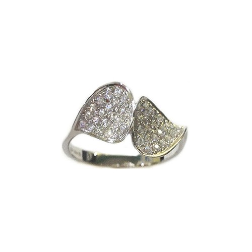 Anello in oro bianco 18Kt 750/1000 con foglie e zirconi bianchi