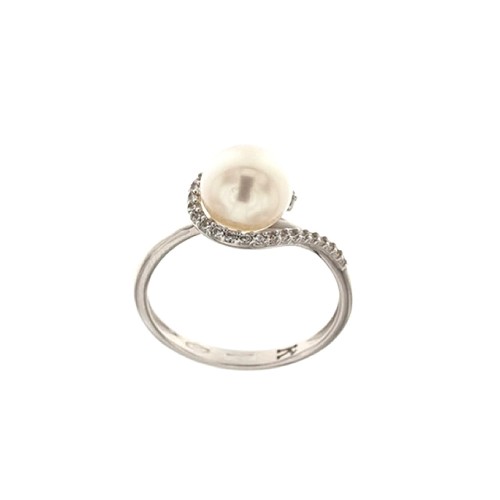 White gold 18k 750/1000 Natural pearl white cubic zirconia woman ring