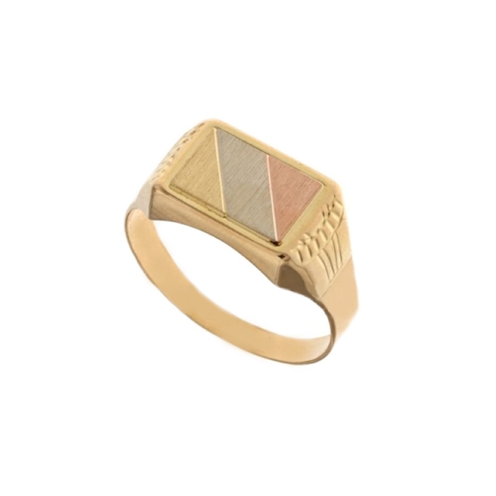 Anello a scudo da uomo in oro giallo bianco e rosa 18 Kt 750 1000