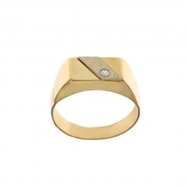 Yellow and white gold 18k with white cubic zirconia man ring