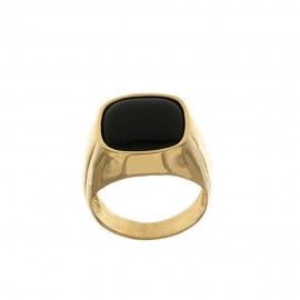 Anello in oro giallo 18Kt 750/1000 con pietra nera da uomo