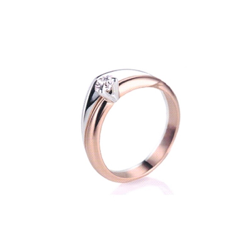 Rose and white gold 18k with diamond 0.10Ct Polello solitaire ring