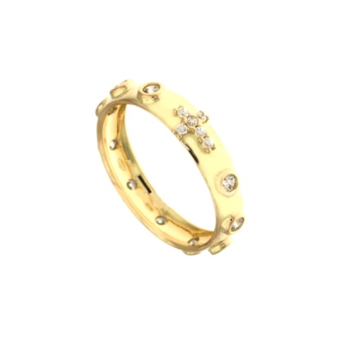 Yellow gold 18k white cubic zirconia Rosary woman ring