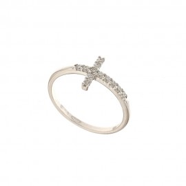 White gold 18k 750/1000 white cubic zirconia with cross woman ring