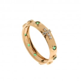 Rose gold 18k 750/1000 white and green cubic zirconia rosary woman ring