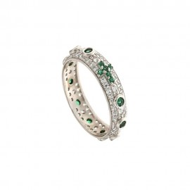 White gold 18k white and green cubic zirconia rosary woman ring