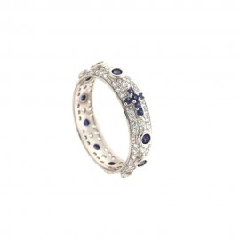White gold 18k white and blue cubic zirconia rosary woman ring