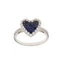 White gold 18kt 750/1000 Heart with blue and white cubic zirconia woman ring