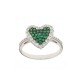 White gold 18k Heart with green and white cubic zirconia woman ring