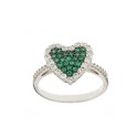 White gold 18kt 750/1000 heart with green and white cubic zirconia woman ring