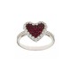 Anello in oro bianco 18 Kt con cuore e zirconi rossi e bianchi da donna