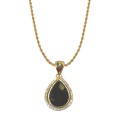 Yellow gold 18k 750/1000 black onyx and white cubic zirconia drop woman necklace