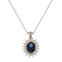 White gold 18k 750/1000 blue oval stone and white cubic zirconia woman necklace