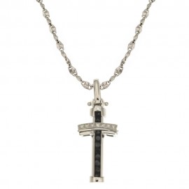 White gold 18k 750/1000 Cross with black onyx and diamonds man necklace
