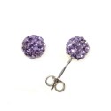 White gold 18kt 750/1000 with purple crystals spheres earrings