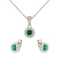 White gold 18kt 750/1000 green and white stones woman set