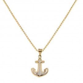 Yellow and white gold 18k 750/1000 with anchor shaped pendant man necklace