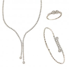 Parure da sposa in oro bianco 18 Kt 750/1000 stile Tennis con pendenti a goccia e zirconi bianchi
