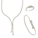 Parure da sposa in oro bianco 18 Kt 750/1000 stile Tennis con pendenti a goccia e zirconi bianchi
