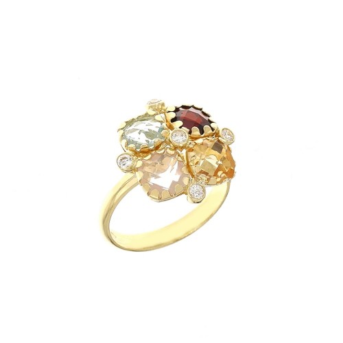 Yellow gold 18 Kt with colored quartz woman ring