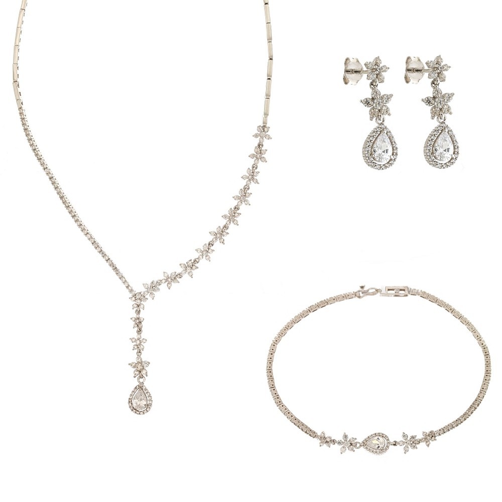 waste away angle Replenishment Parure da sposa in oro bianco 18 Kt 750/1000 con pendente a goccia e zirconi waste away angle Replenishment Parure da sposa in oro bianco 18 Kt 750/1000 con pendente a goccia e zirconi