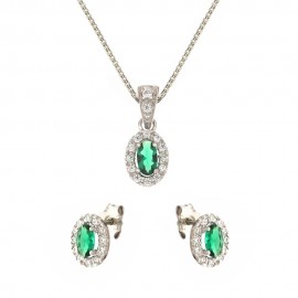 White gold 18kt 750/1000 green stone and white cubic zirconia woman set