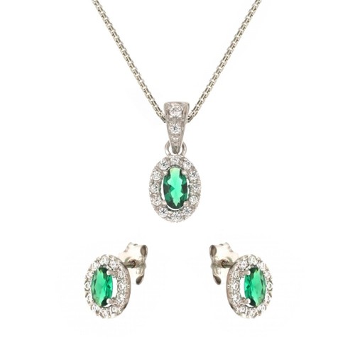 White gold 18k green stone and white cubic zirconia woman set