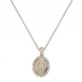 Collana in oro bianco 18 Kt 750/1000 con Madonna Miracolosa da donna