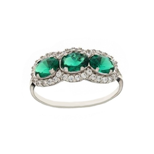 White gold 18k 750/1000 with green and white cubic zirconia woman ring