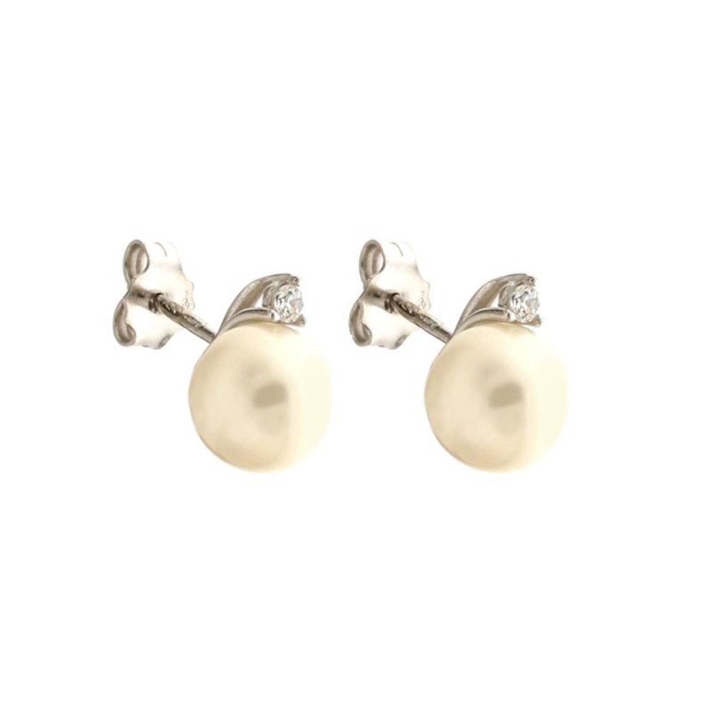 White gold 18k 750/1000 freshwater pearls and white cubic zirconia woman earrings