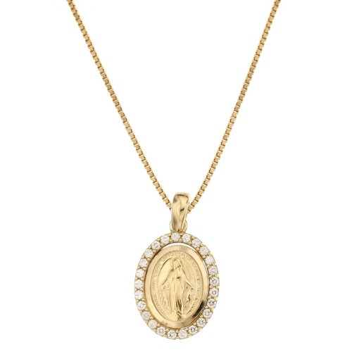 Collana in oro giallo 18 Kt 750/1000 con Madonna Miracolosa da donna