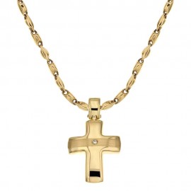 18k 750/1000 Yellow gold cross pendant with diamond man necklace