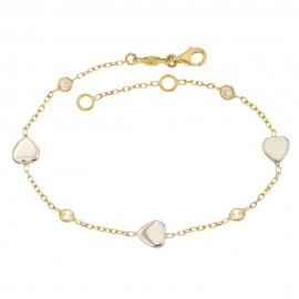 Bracciale in oro bianco 18 Kt 750/1000 con pietre e cuori da donna