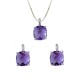 18k White gold and purple stones necklace + earrings woman set