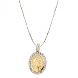 Collana in oro bianco e giallo 18 Kt 750/1000 con Madonna Miracolosa da donna