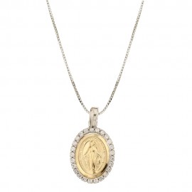 White and yellow gold 18k 750/1000 with Virgin Mary pendant woman necklace