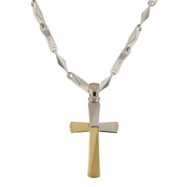 18k 750/1000 White and yellow gold length 19.70 inch with cross pendant man necklace