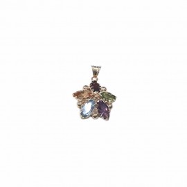 18k Yellow gold with colored quartz flower shaped woman pendant
