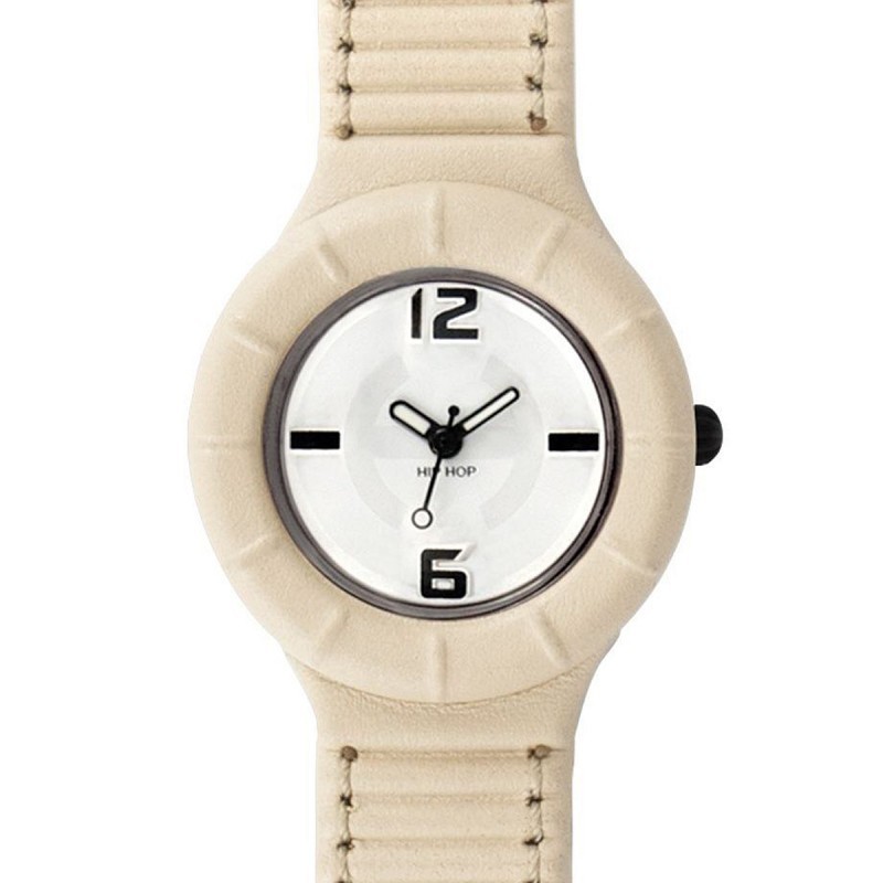 Hip Hop beige leather unisex watch HWU0142