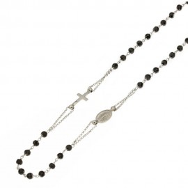 Collana Rosario in oro bianco 18 Kt 750/1000 giro con pietre nere unisex