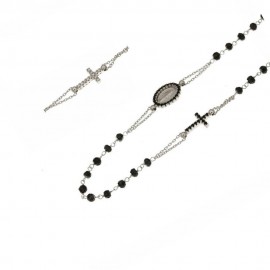 White gold 18k 750/1000 with black onyx and zirconia rosary necklace