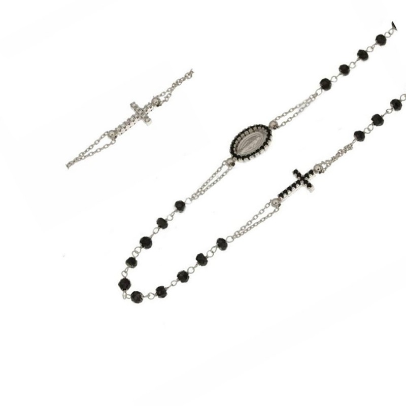 18k 750/1000 White gold with black onyx and zirconia rosary choker