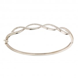 Bracciale rigido in oro bianco 18 Kt 750/1000 con zirconi bianchi da donna