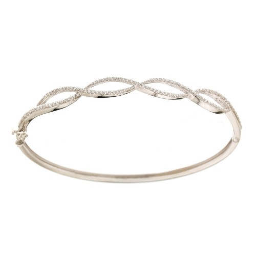 Bracciale rigido in oro bianco 18 Kt 750/1000 con zirconi bianchi da donna