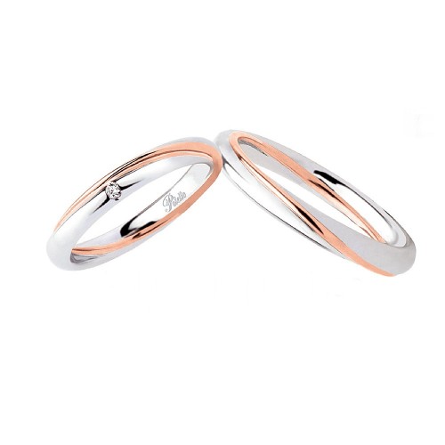 Fedi Polello in oro bianco e oro rosa 18 Kt 750/1000 con diamante 2838 DBR-UBR