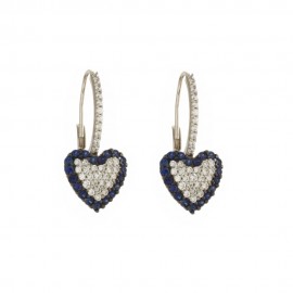 White gold 18k 750/1000 heart shaped blue ad white stones woman earrings