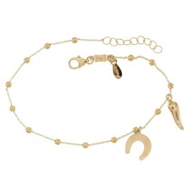 Yellow gold 18k 750/1000 dangling horn and horseshoe pendants baby girl bracelet
